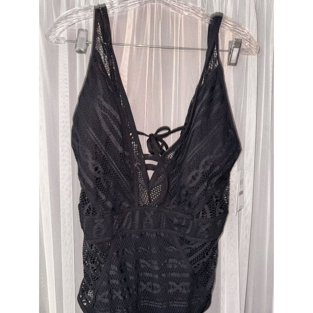 Black Mesh Lace-Up One-Piece Swimsuit With Removable Cups XXL - Picture 6 of 15